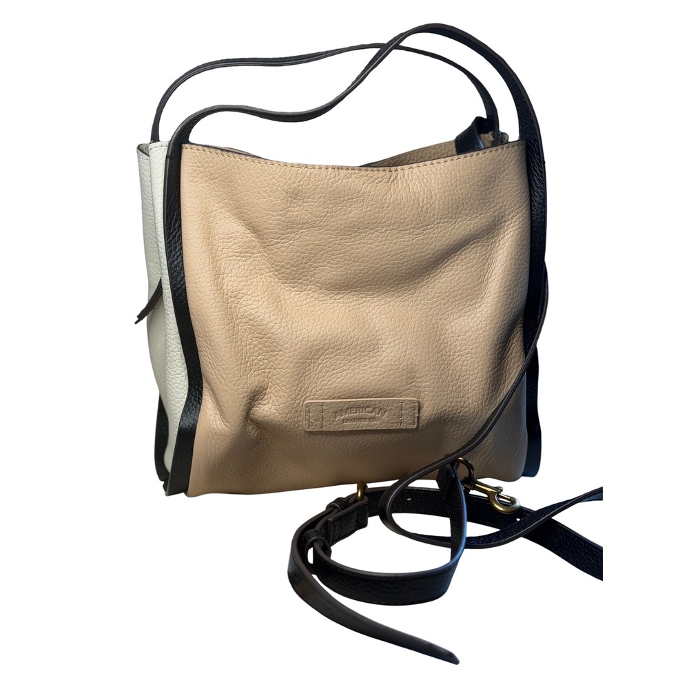 American Leather Co Satchel Macadamia Colorblock Triple Entry Pebbled Leather OS